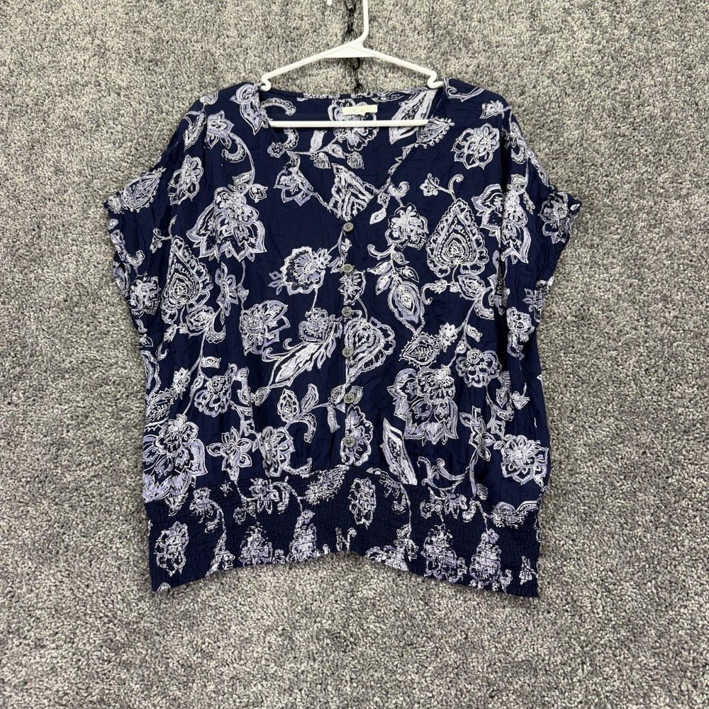 Maurices Top Womens XL Blue Paisley Dolman Sleeve Tunic Summer Casual Blouse